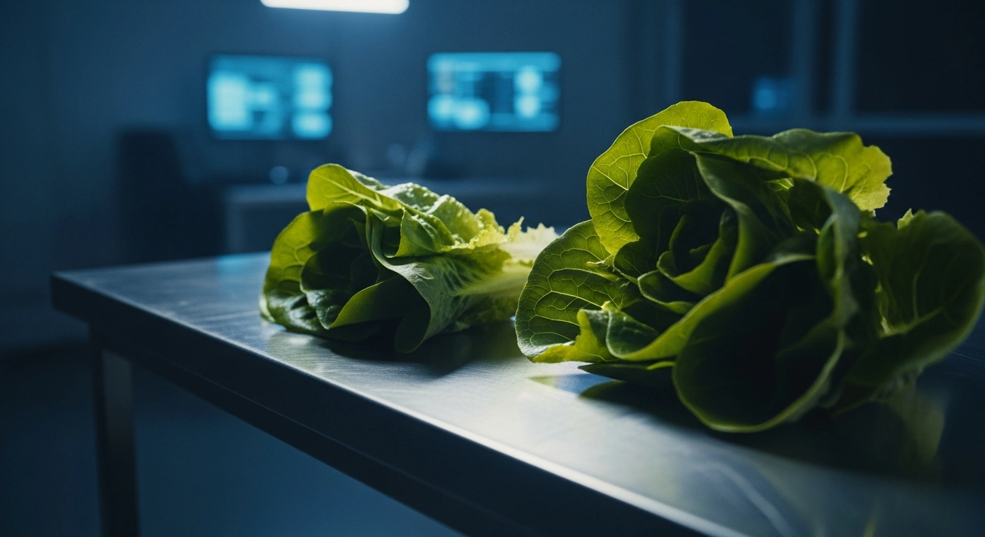 Fresh green lettuce leaves are displayed on a stainless steel surface as the CDC investigates a cyclosporiasis outbreak linked to food supplies.