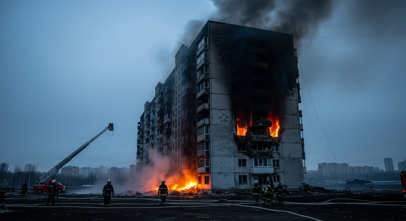 Emergency responders work at the scene of a residential apartment fire in Changsha, Hunan Province, following a tragic blaze that caused multiple casualties.