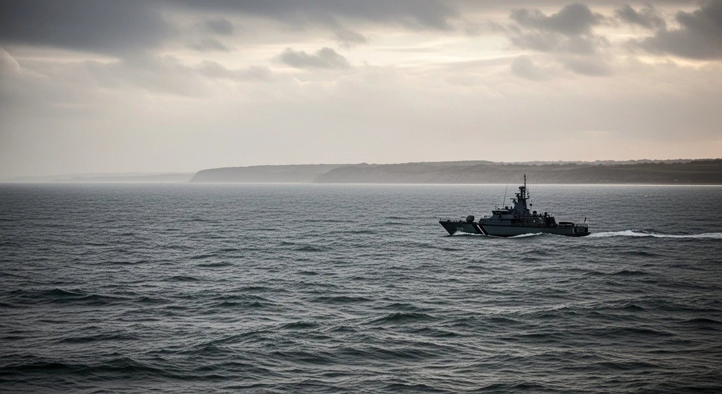 A patrol boat navigates the choppy waters of the English Channel during a tense negotiation period regarding border security and migrant surveillance between the United Kingdom and France.