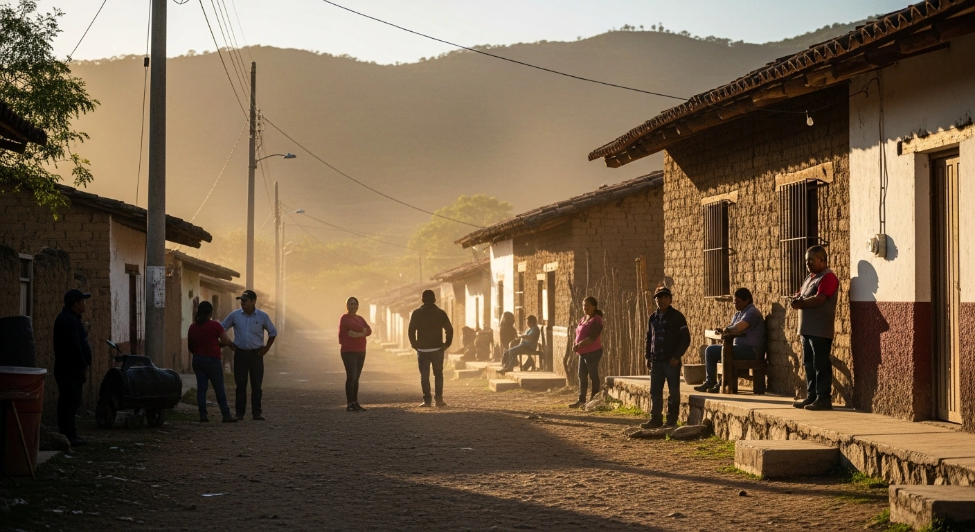 Residents stand outside their homes in a rural Chiapas village following a 4.4 magnitude earthquake that struck the region.