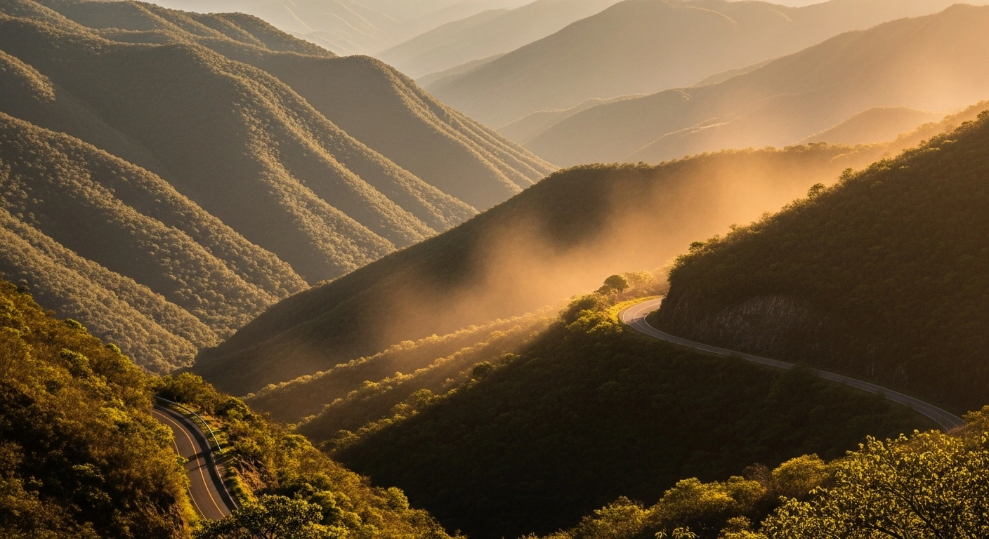 A scenic view of the mountainous landscape in Chiapas, Mexico, where a 4.2 magnitude earthquake occurred near Motozintla.