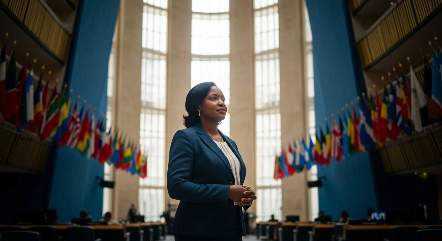 Minister Sindisiwe Chikunga stands in the United Nations headquarters in New York as she leads the South African delegation to the 70th session of the Commission on the Status of Women.