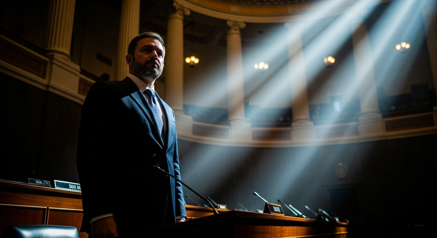 A government official stands in a legislative chamber representing the Chilean constitutional reform project regarding drug testing for public officials.