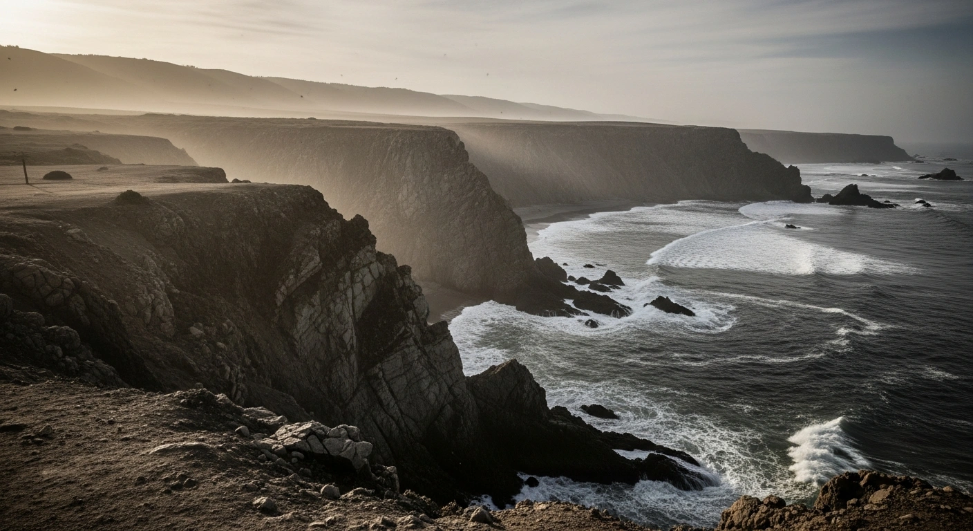 A wide-angle view of the coastal landscape near San Antonio in the Valparaíso region of Chile following a 4.4-magnitude earthquake.