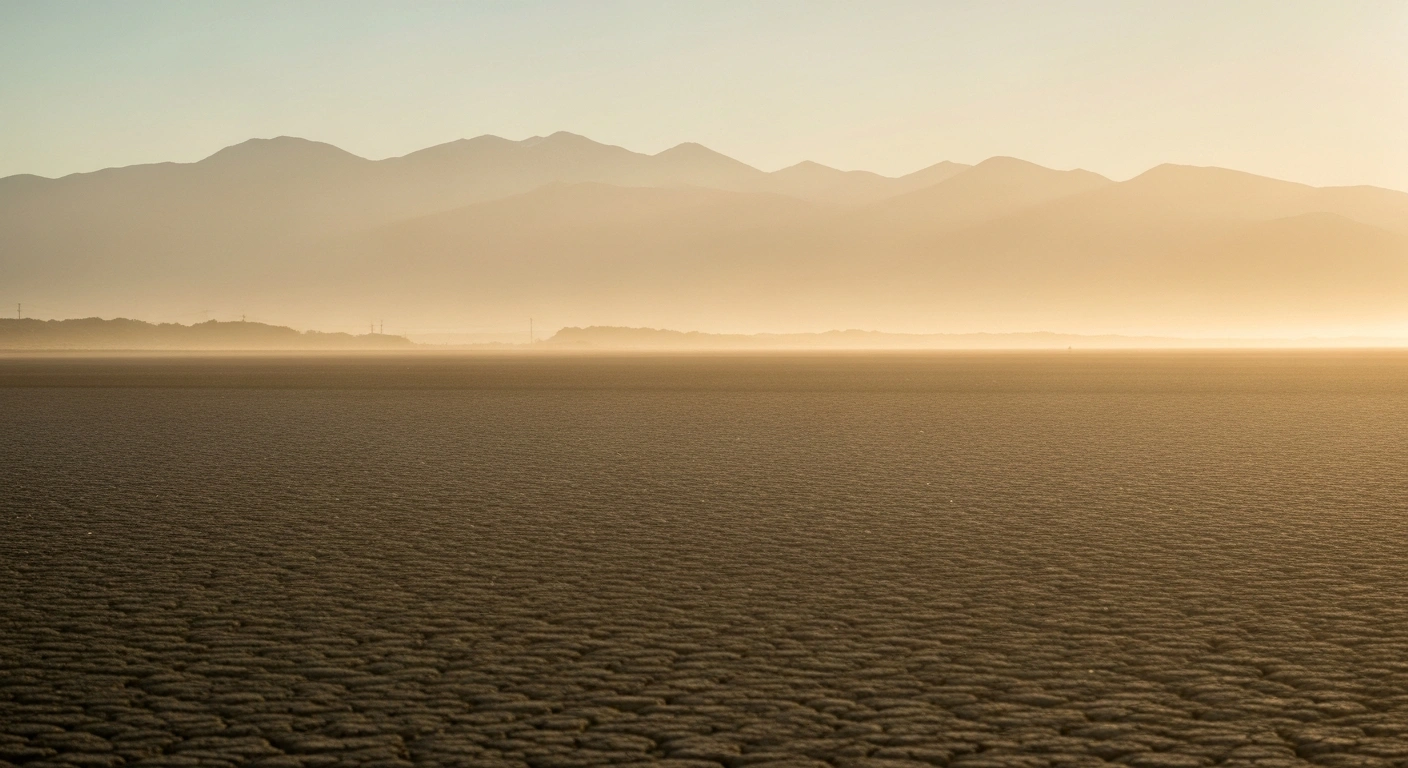 A wide-angle view of the arid Chilean landscape under a hazy sky during a period of low-magnitude seismic activity.