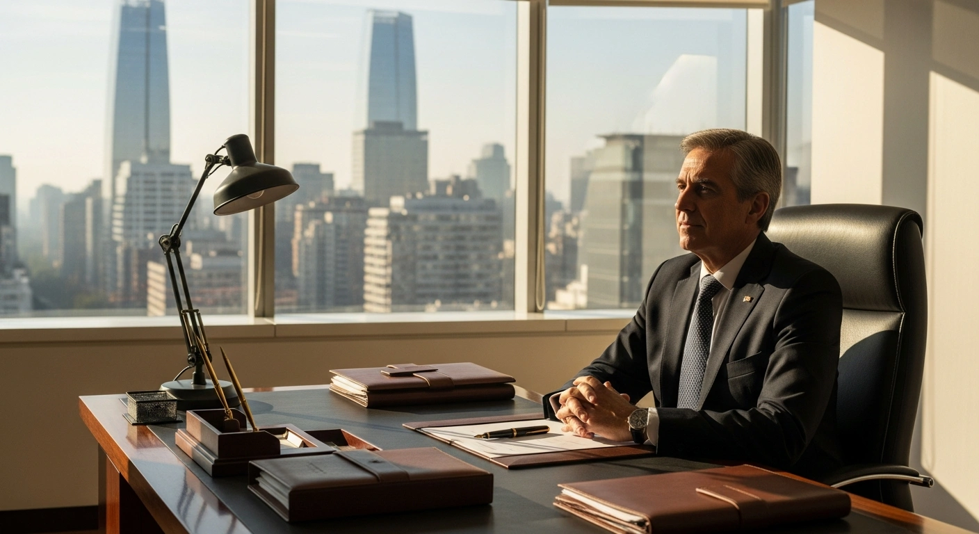 Chilean Minister of Economy Nicolás Grau stands in his office during his final days of government service while preparing for a transition of power.