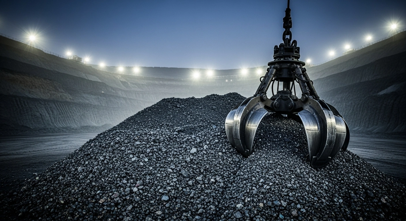 A massive open-pit mine in China is illuminated by industrial floodlights during a security review of critical mineral extraction operations.