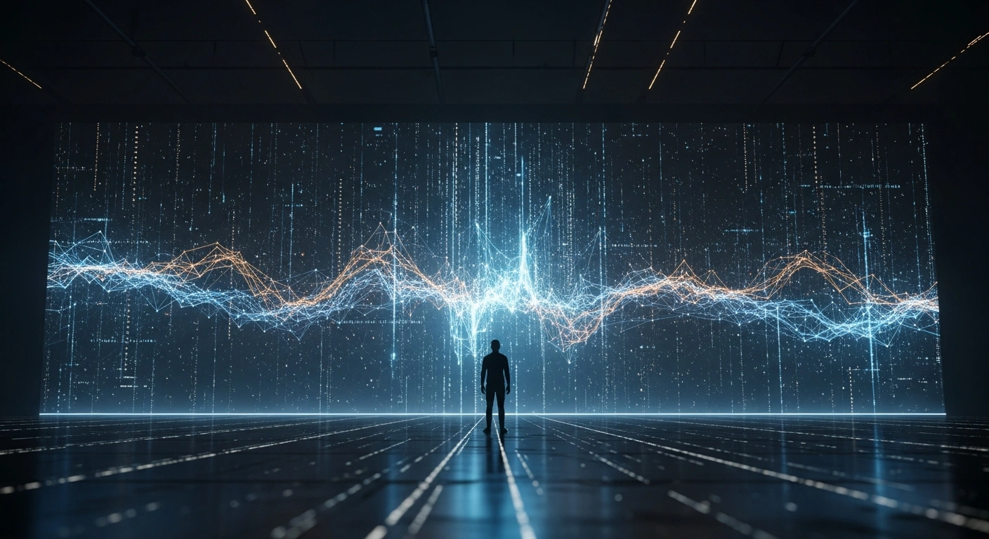 A person stands before a large digital interface representing the Cyberspace Administration of China's new draft law to regulate cyberbullying and protect internet users.
