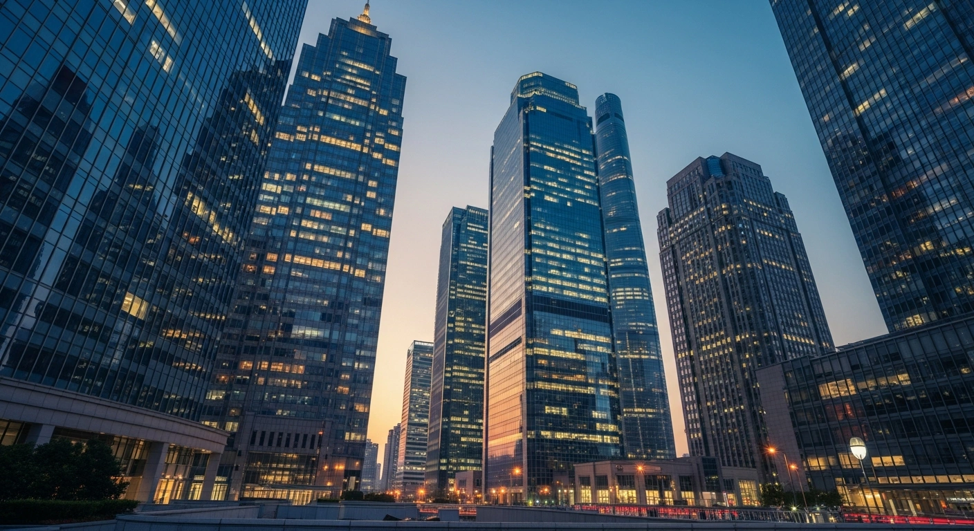 A modern cityscape of Shanghai skyscrapers at twilight representing the economic growth and industrial development of China in 2026.
