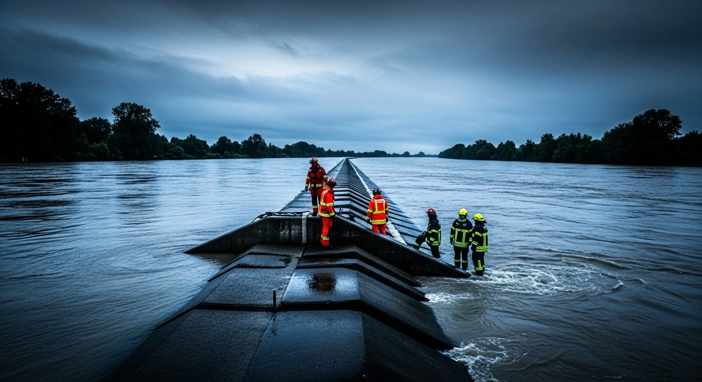 Emergency responders inspect a river levee in China as part of disaster prevention measures during the annual flood season.