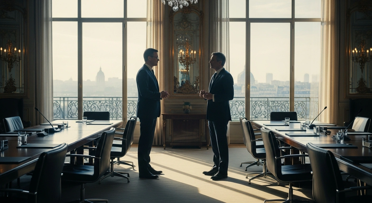 Chinese Vice Premier He Lifeng meets with French officials in a Parisian boardroom to discuss bilateral economic and financial cooperation.