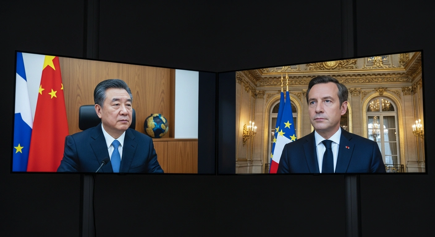 Chinese Vice Premier Zhang Guoqing and French President Emmanuel Macron participate in a video conference to discuss international economic cooperation.