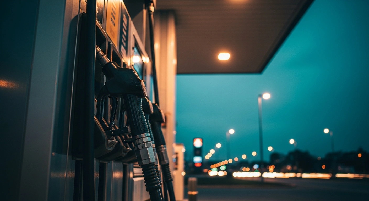 A close-up view of a fuel pump at a gas station in China, representing the significant reduction in retail gasoline and diesel prices.