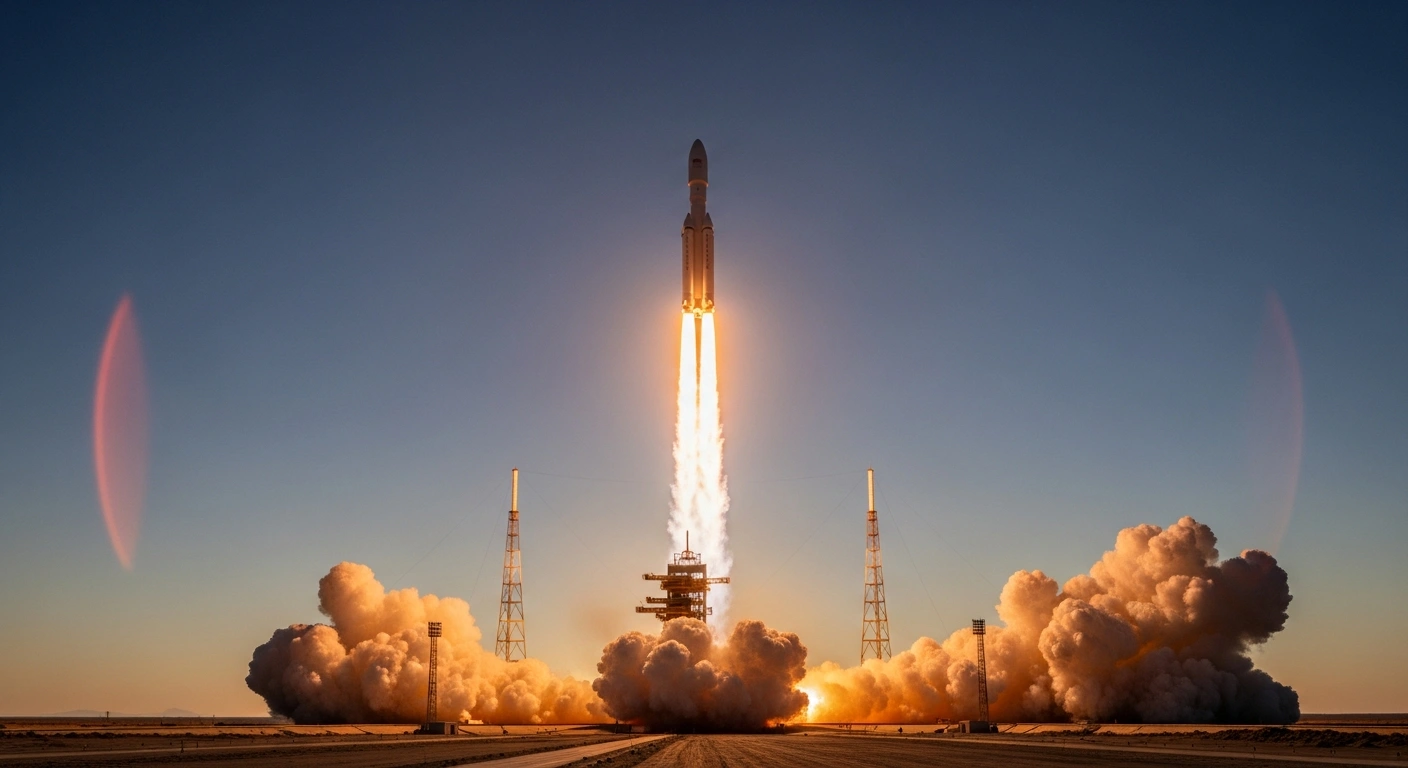 A Kuaizhou-11 Y8 carrier rocket, launched by China from the Jiuquan Satellite Launch Center, ascends into the pre-dawn sky, deploying the commercial experimental spacecraft Di'er-5 and the Xiwang-5 Phase II satellite into orbit, marking a significant step for China's private space sector.