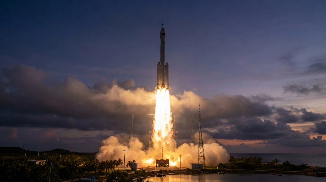 The Long March-12 carrier rocket launches from the Wenchang Spacecraft Launch Site to deploy internet satellites into orbit.