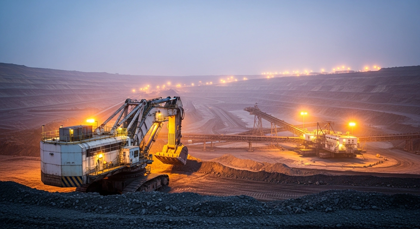 A large industrial mining site in China represents the implementation of the revised Mineral Resources Law to secure strategic national mineral reserves.