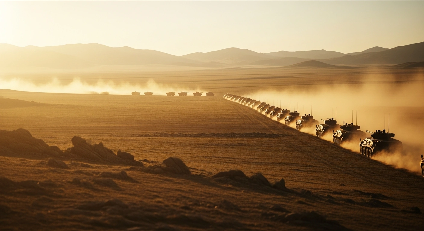 Chinese and Mongolian military vehicles conduct joint training exercises across the vast landscape of Inner Mongolia.