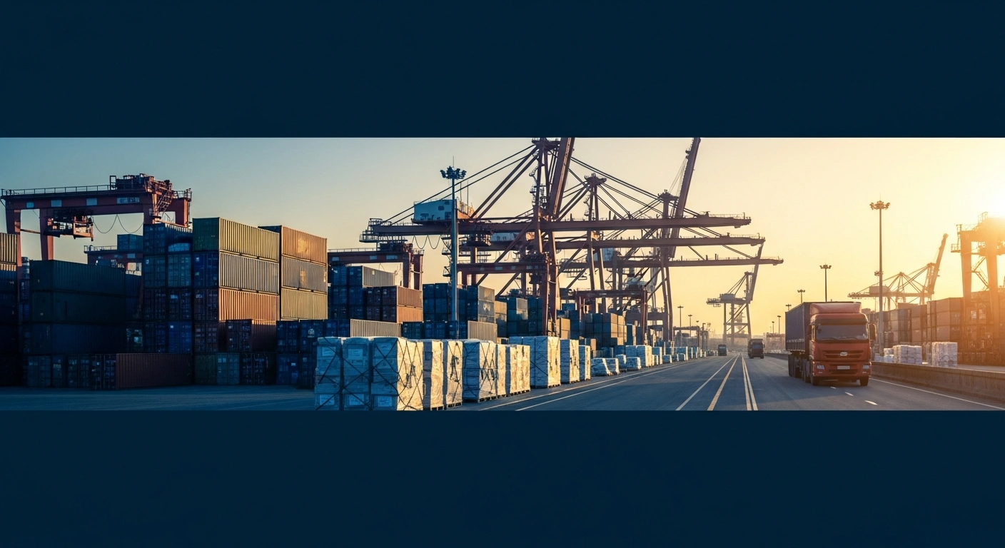 A busy shipping port at the border of China and North Korea shows containers and supplies being processed under new customs regulations for civilian trade.