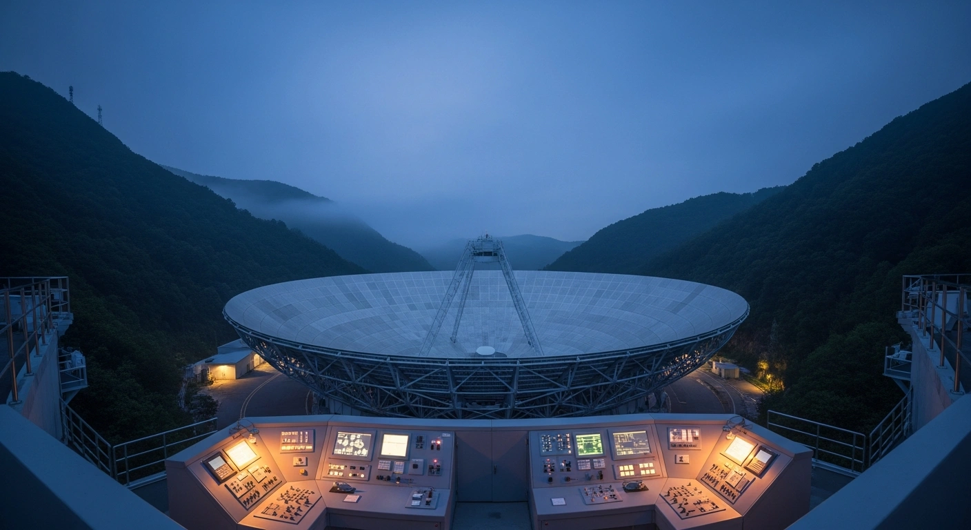 The Five-hundred-meter Aperture Spherical Telescope in China sits in a mountain valley as part of a new international scientific research initiative.