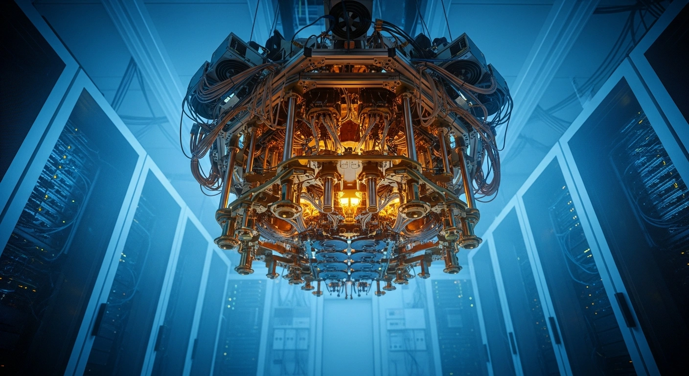 The Origin Wukong superconducting quantum computer with its 72-qubit processor is displayed inside a high-tech laboratory setting.