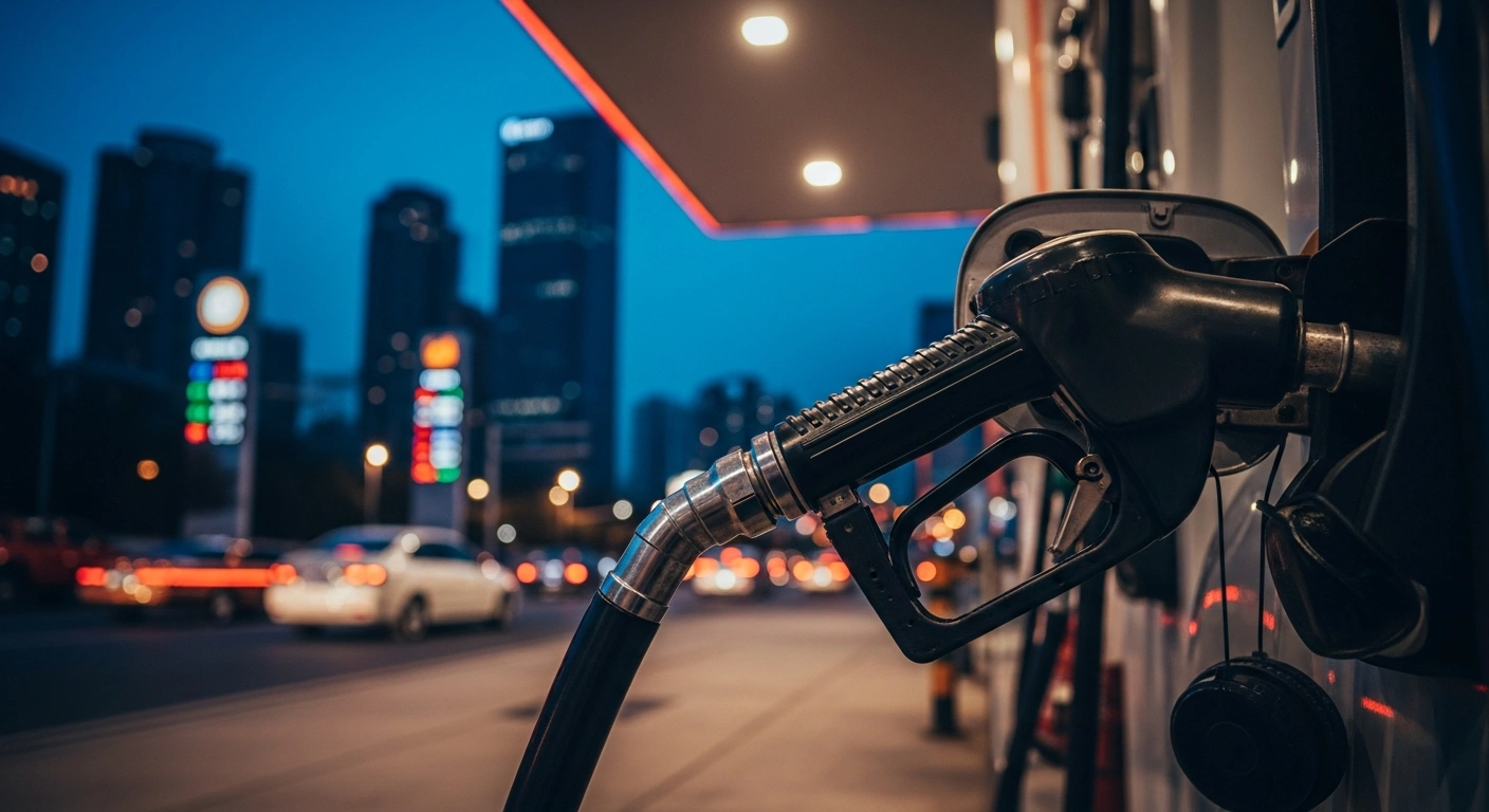 A close-up view of a fuel pump nozzle at a petrol station in China, representing the recent increase in domestic retail petrol and diesel prices.