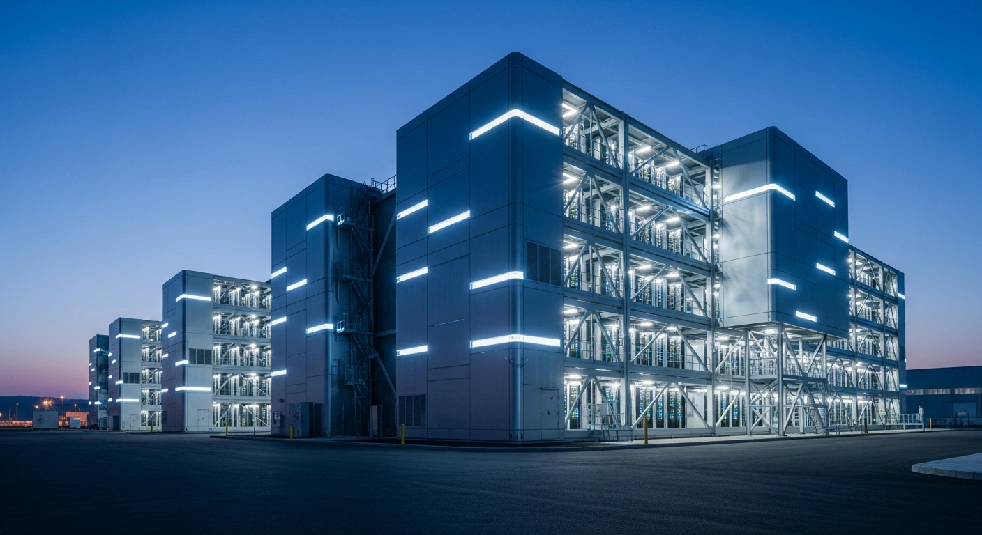 A modern prefabricated computing base with modular architecture stands in an industrial park in East China as part of the country's digital infrastructure.