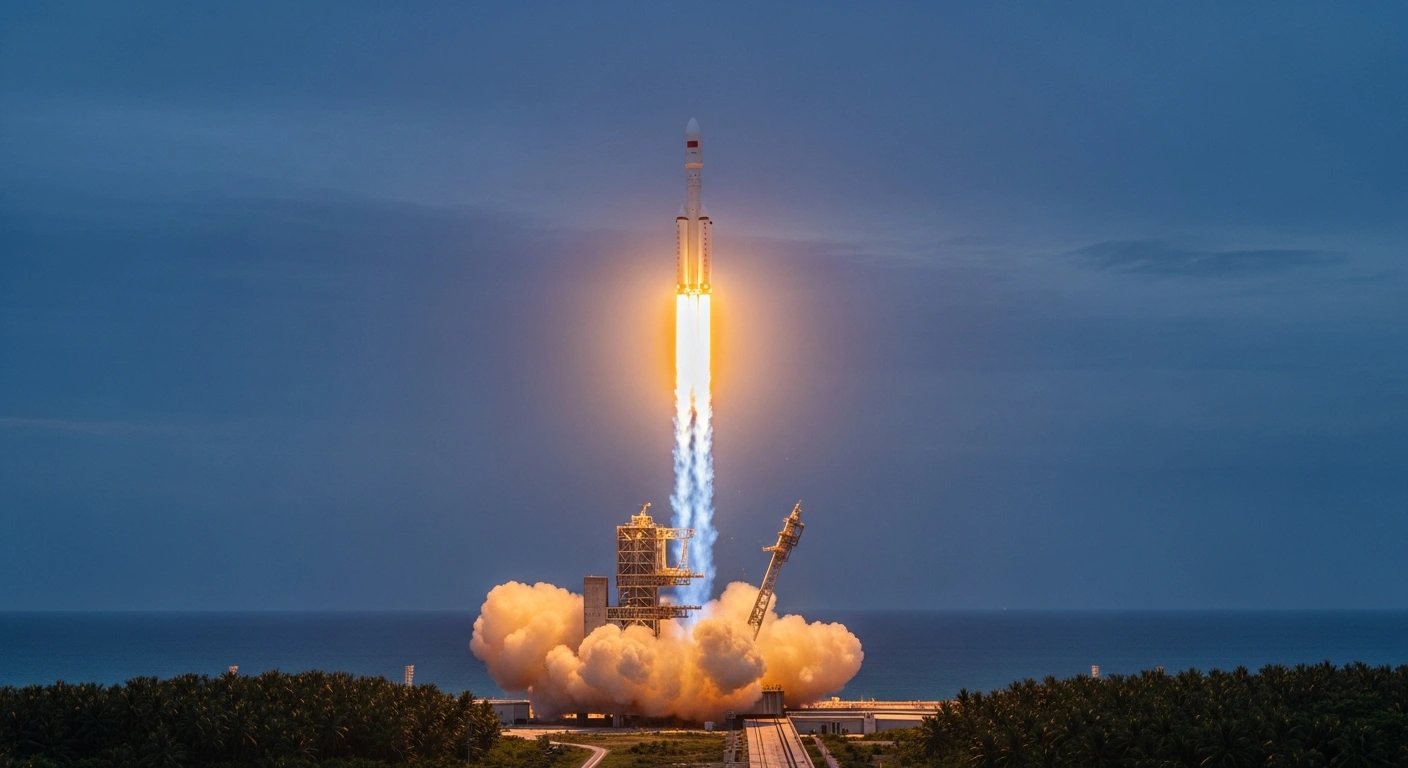 A Long March-8A carrier rocket launches from the Wenchang Spacecraft Launch Site in Hainan to deploy a group of low-orbit internet satellites.