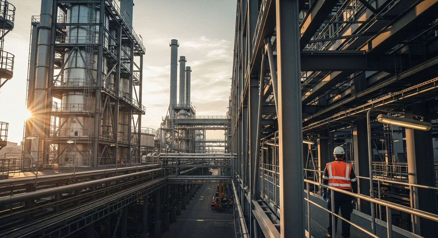 A modern steel manufacturing plant in China represents the national plan to cap production capacity and promote green industrial standards.