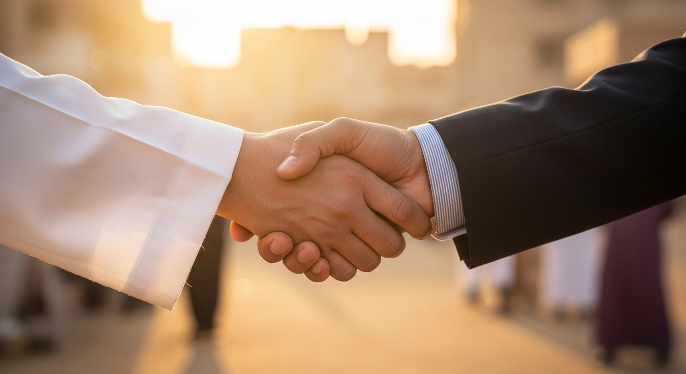 A close-up of a handshake between representatives from China and Sudan to signify the cancellation of interest-free loans for economic stability.