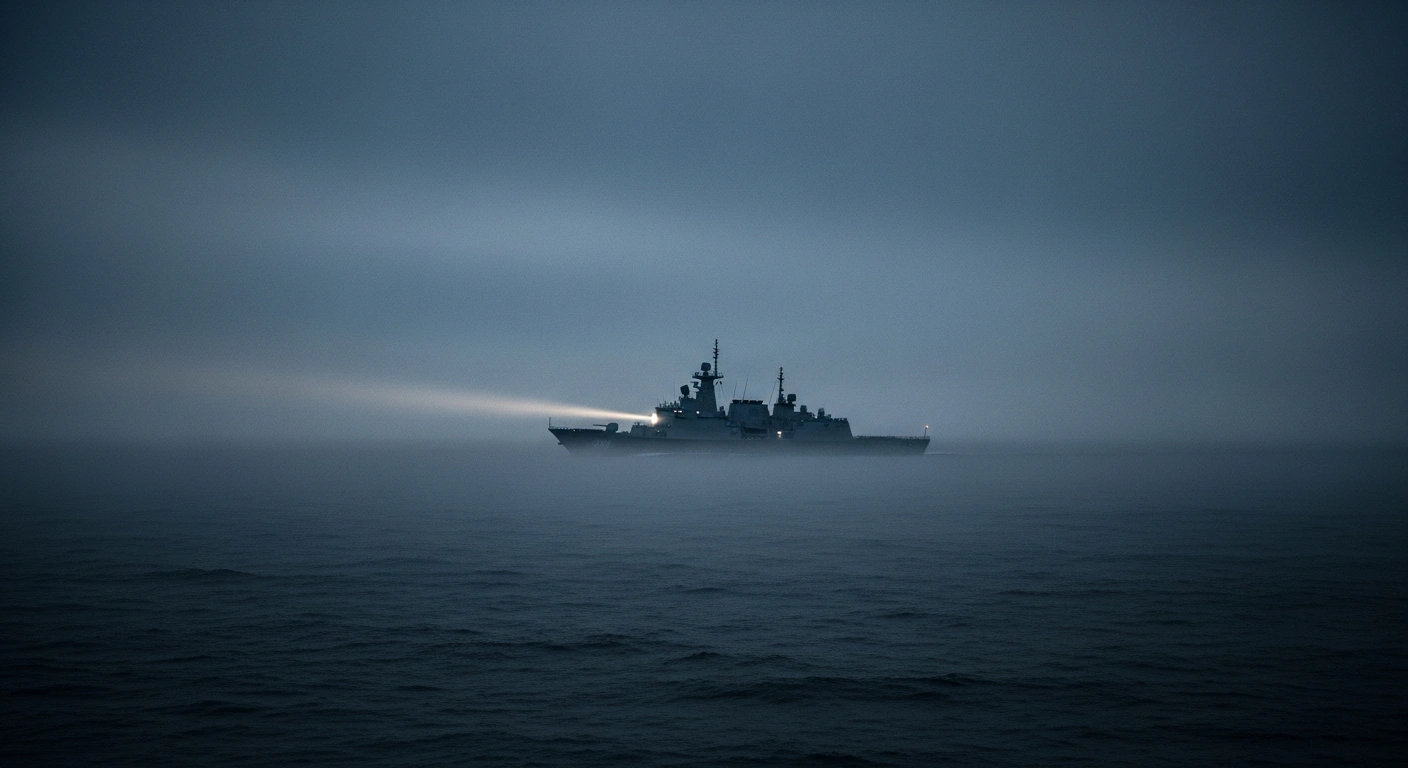 A modern naval ship patrols the waters of the Taiwan Strait during a period of heightened military and political tension between China and the United States.