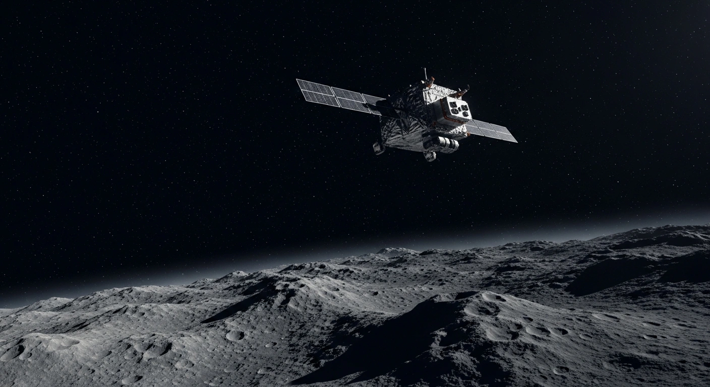 The Chinese Tianwen-2 space probe approaches the near-Earth asteroid 469219 Kamo'oalewa to begin its sample collection mission.