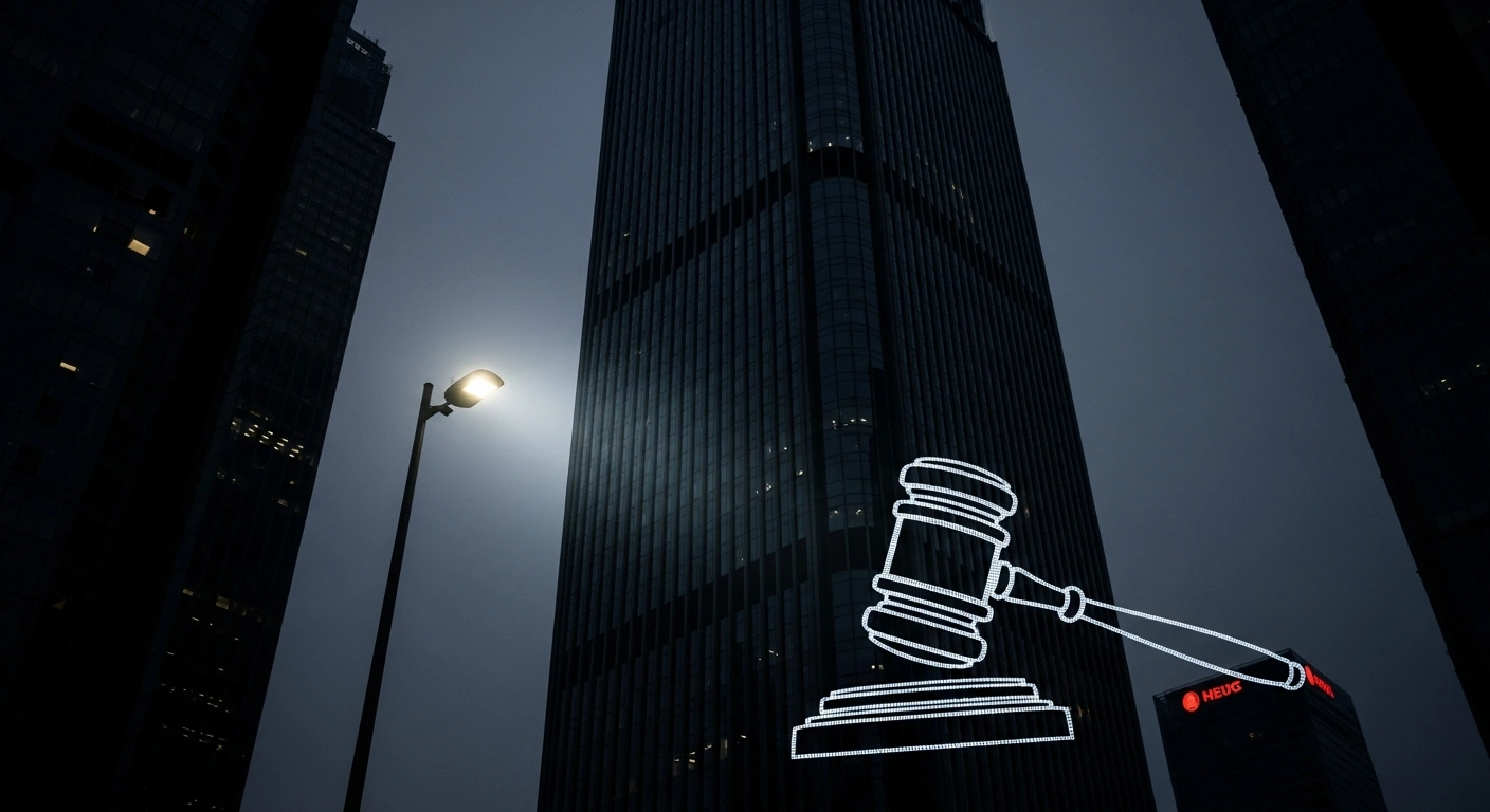 A towering office building in China represents the regulatory crackdown and the massive fine imposed on Trip.com Group for monopolistic practices.