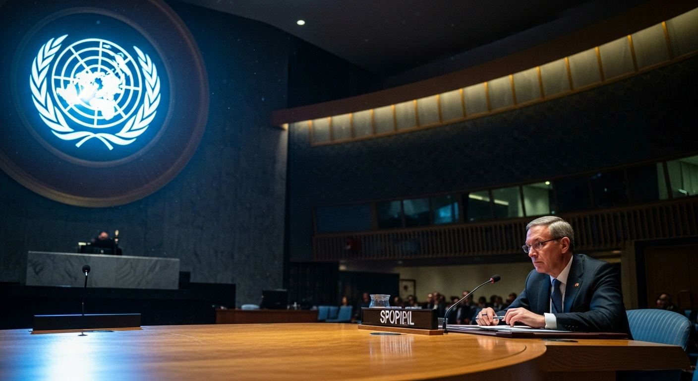 A Chinese representative speaks at an emergency United Nations Security Council session to advocate for a ceasefire in Gaza and humanitarian aid.