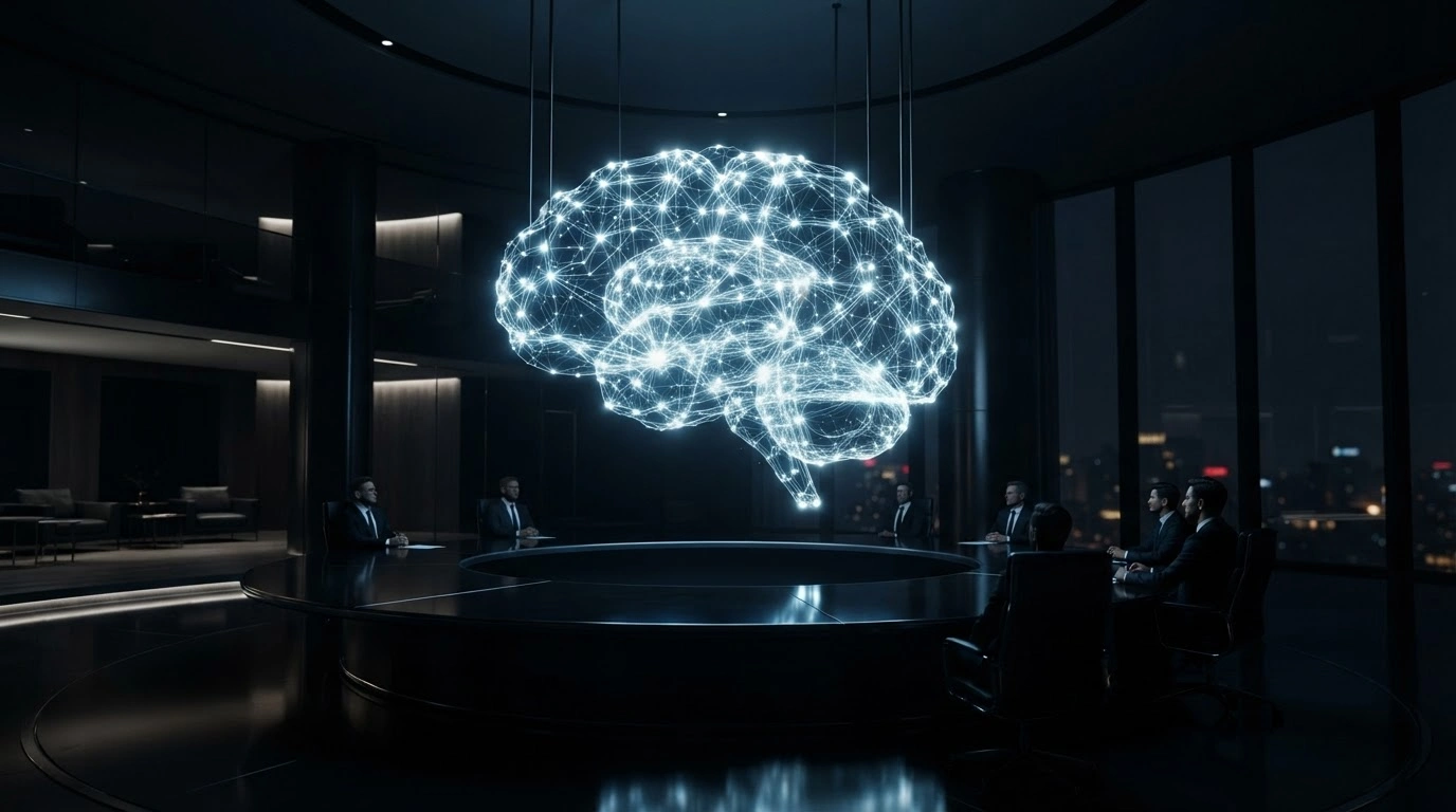 A glowing digital neural network represents the concept of super intelligence as Chinese and American officials discuss evolving artificial intelligence policy.