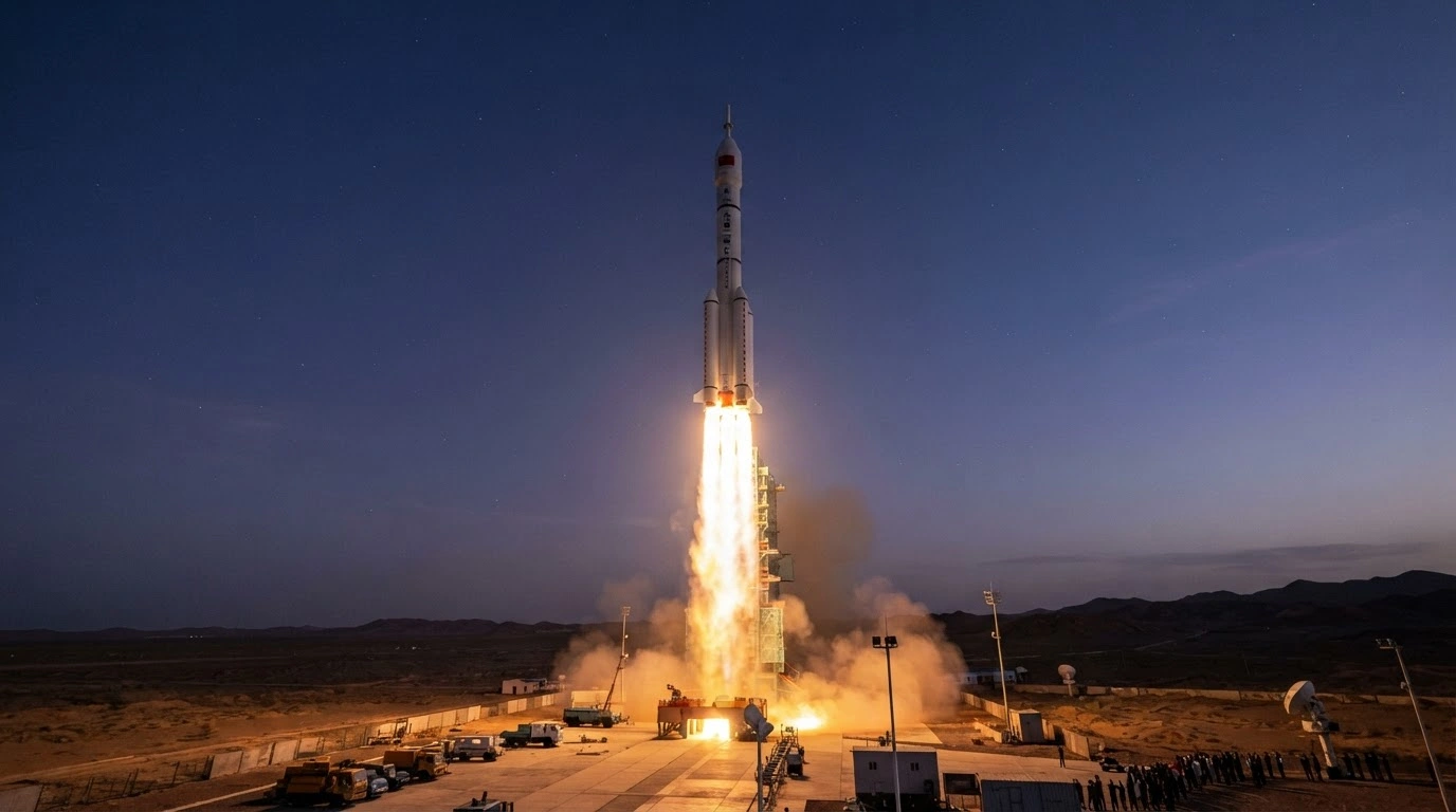 A Zhuque-2E carrier rocket launches from the Dongfeng Commercial Space Innovation Pilot Zone to deploy satellites into orbit.
