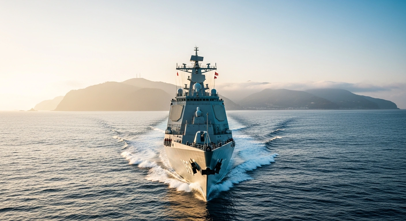 A Chinese People's Liberation Army Navy destroyer transits through the Osumi Strait near the coast of Amami Oshima during a routine training exercise.