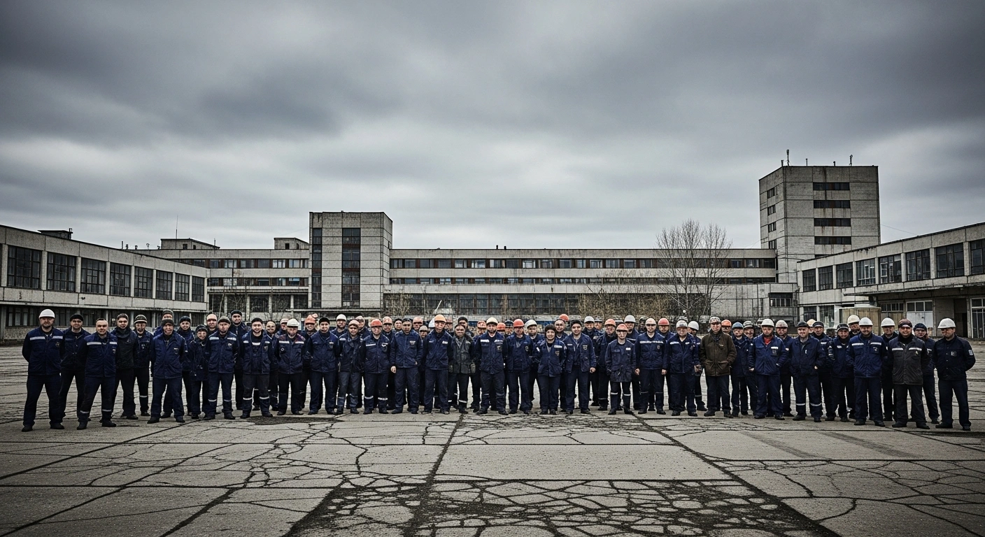 A large group of Chinese workers gathers for a protest regarding unpaid wages in a Russian city.