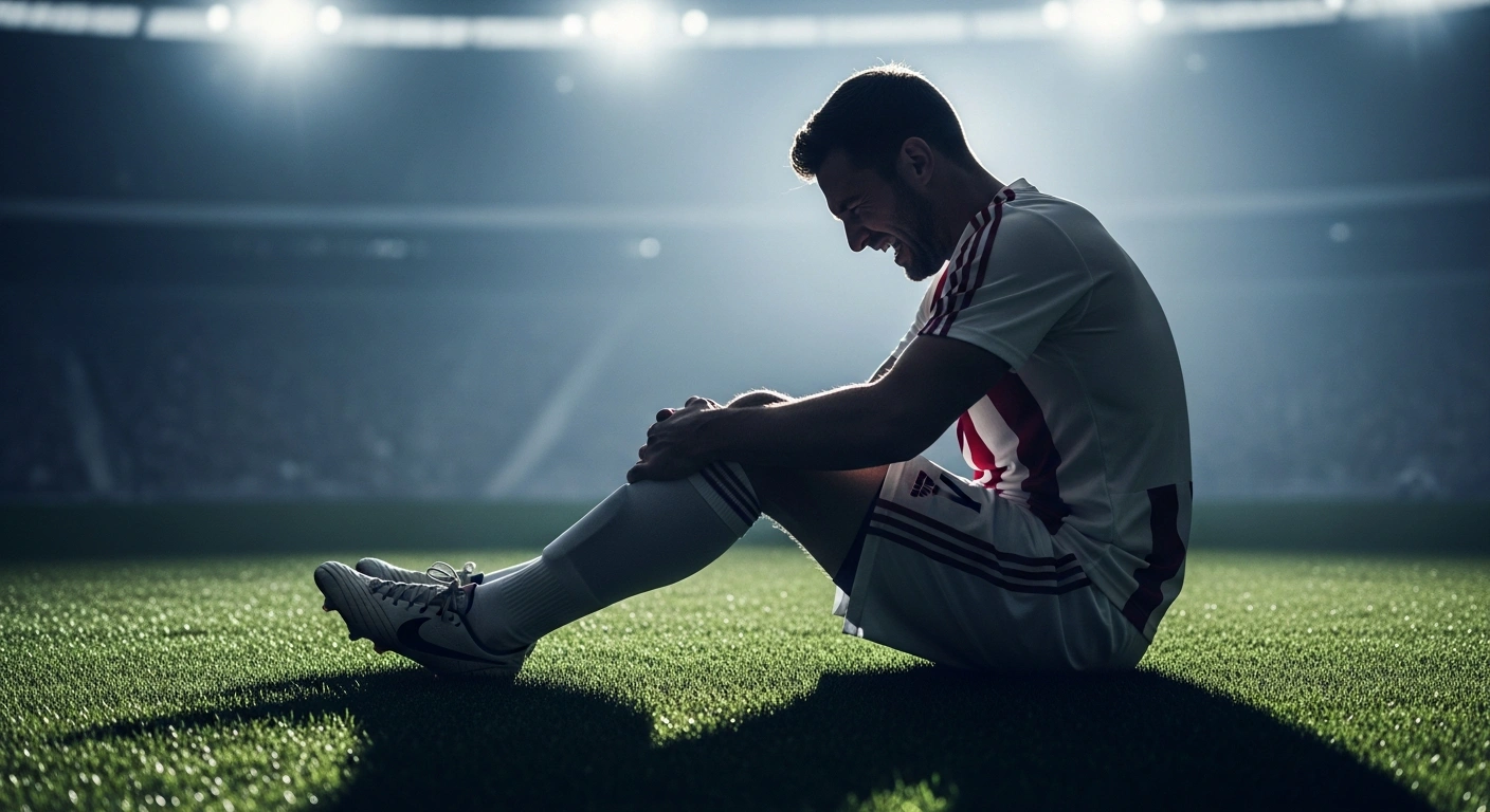 Austrian midfielder Christoph Baumgartner sits on the field holding his injured thigh after a warmup match.
