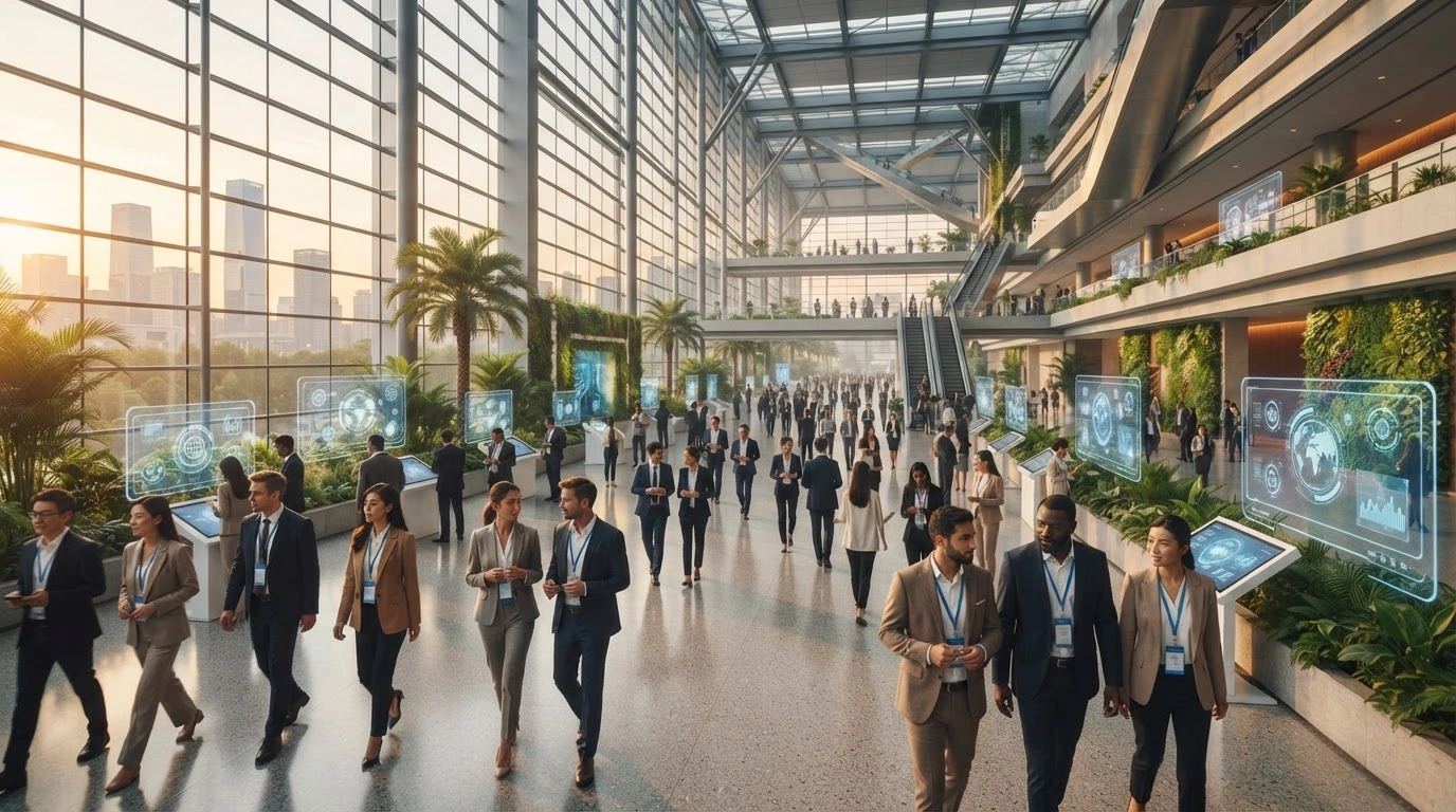 International business professionals gather at the 2026 China International Fair for Trade in Services in Beijing to discuss global trade integration.