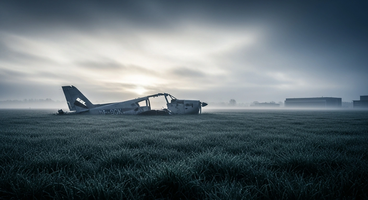The wreckage of a small aircraft sits in a field near an airport in France following the tragic death of Ubisoft co-founder Claude Guillemot.