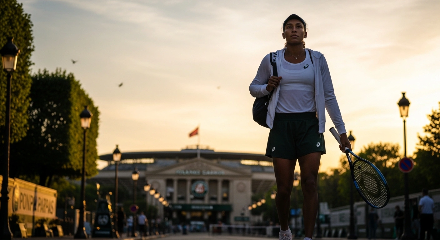 Professional tennis player Coco Gauff walks toward the Roland Garros stadium in Paris after being involved in a minor car accident.