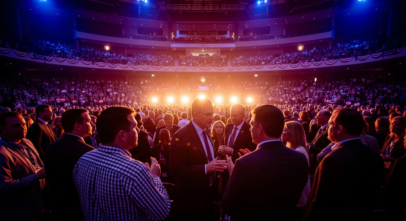 Conservative activists and political leaders gather at a large conference in Texas to discuss the future of the American conservative movement and international geopolitical concerns.