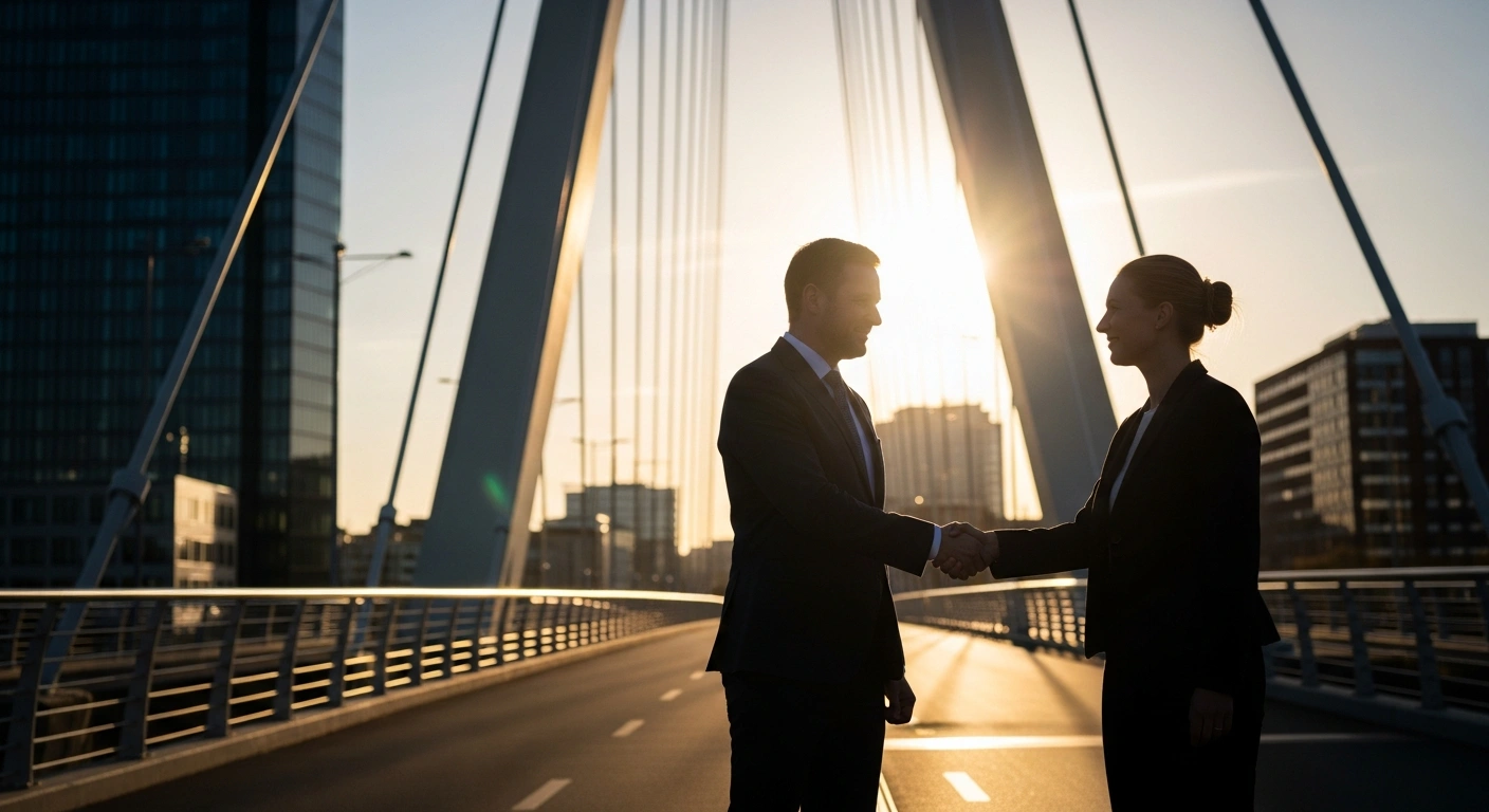 A Danish official and a Ukrainian representative shake hands to signify the extension of the sister city partnership between Copenhagen and Kyiv.