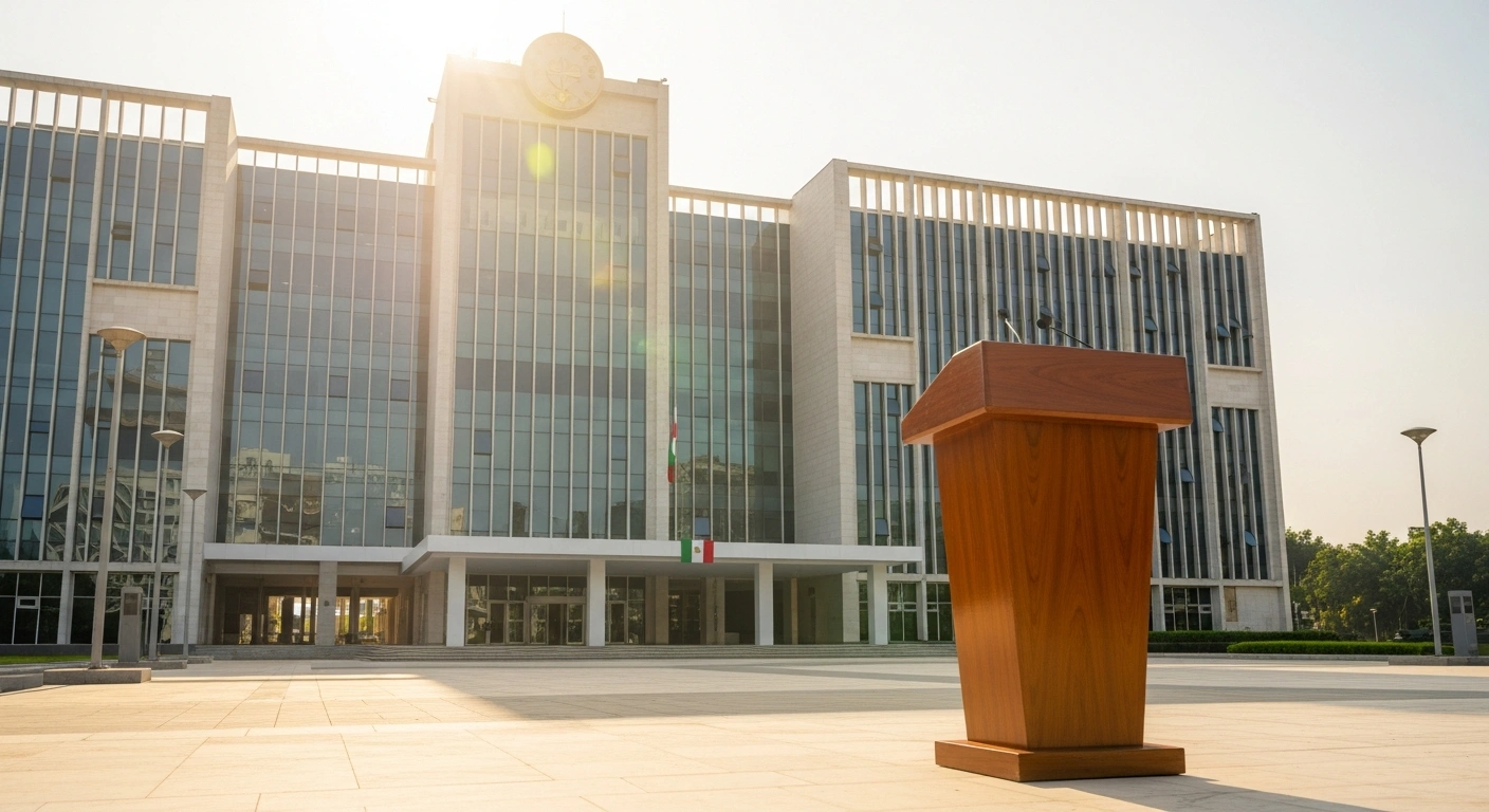 A modern government building in Cote d'Ivoire represents the nation's commitment to electoral reform and democratic transparency.