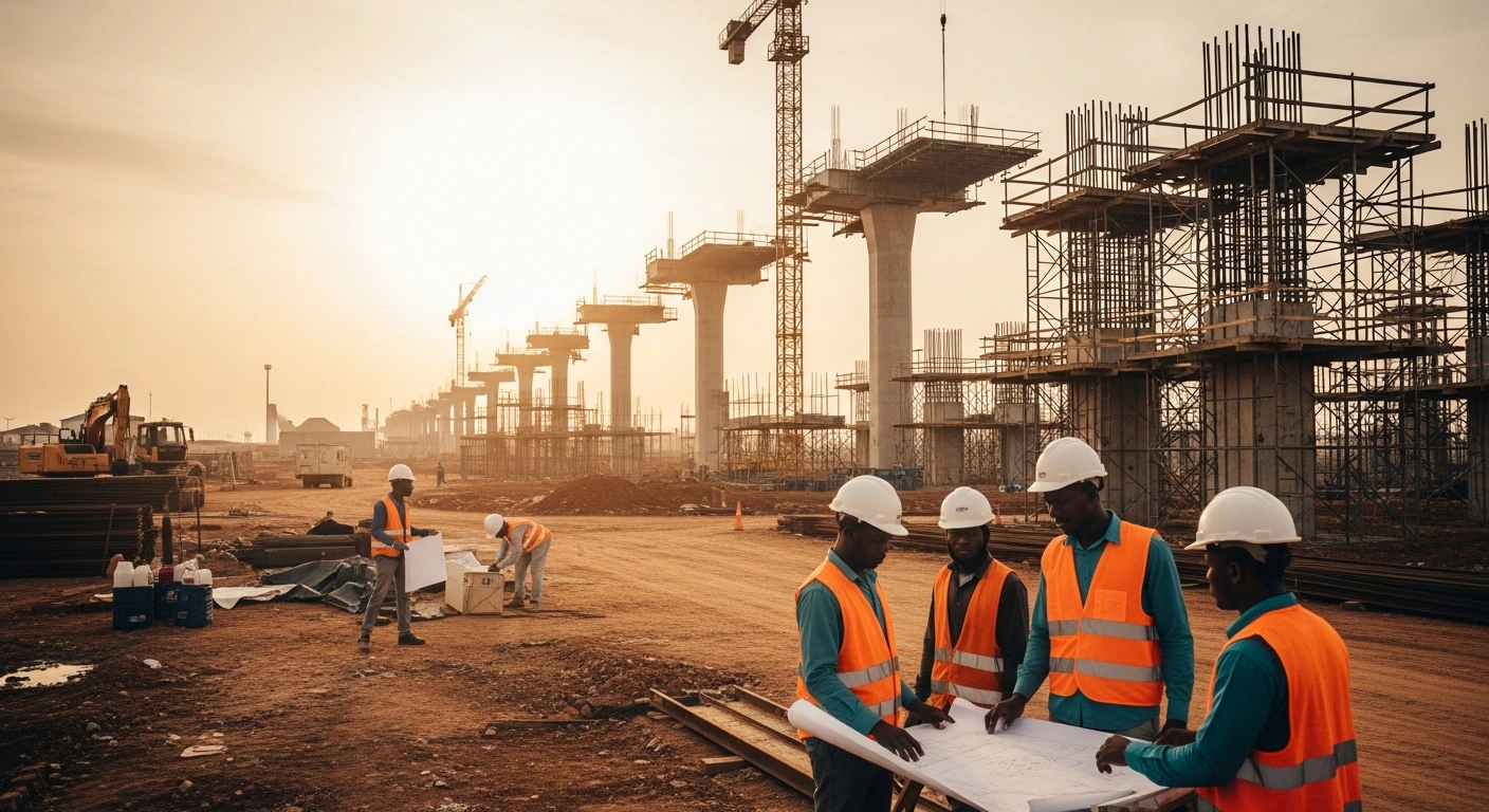 A construction site in Cote d'Ivoire represents the economic development supported by World Bank financing agreements.