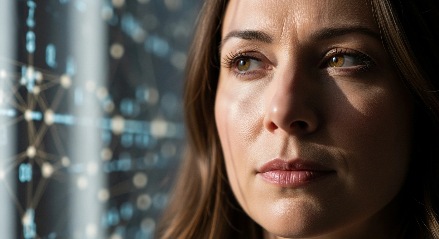 A woman's face, initially showing contemplative uncertainty, shifts to quiet resolve, symbolizing how most COVID-19 vaccine hesitancy in England was rooted in addressable concerns, leading 65% of initially hesitant participants to receive at least one vaccine dose, as revealed by an Imperial College London study of over 1.1 million people.