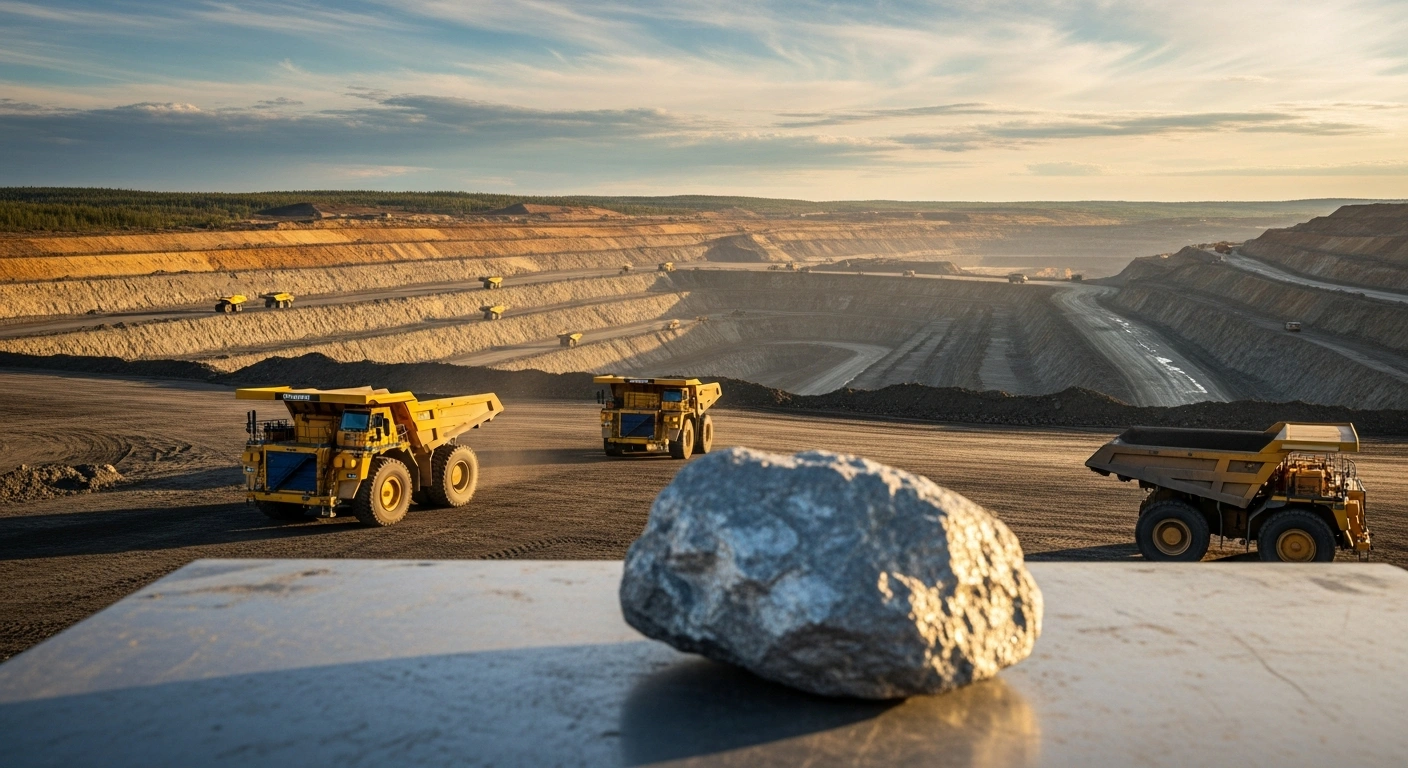 A wide-angle view of the large-scale Crawford Nickel Project site in Ontario, which is essential for the electric vehicle battery supply chain.