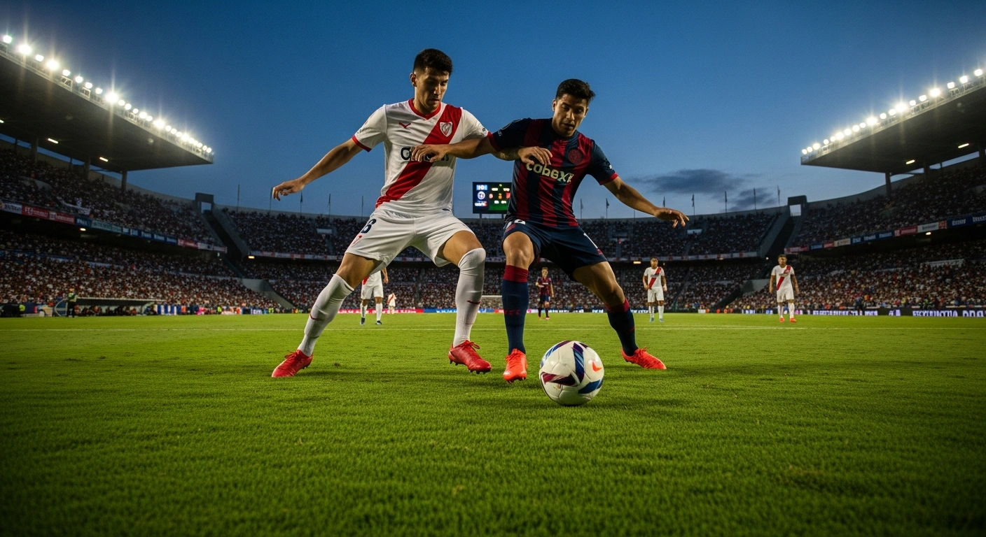 Two professional soccer players from Cruz Azul and Pumas UNAM compete for ball possession during a scoreless Liga MX match at the Estadio de la Ciudad de los Deportes.