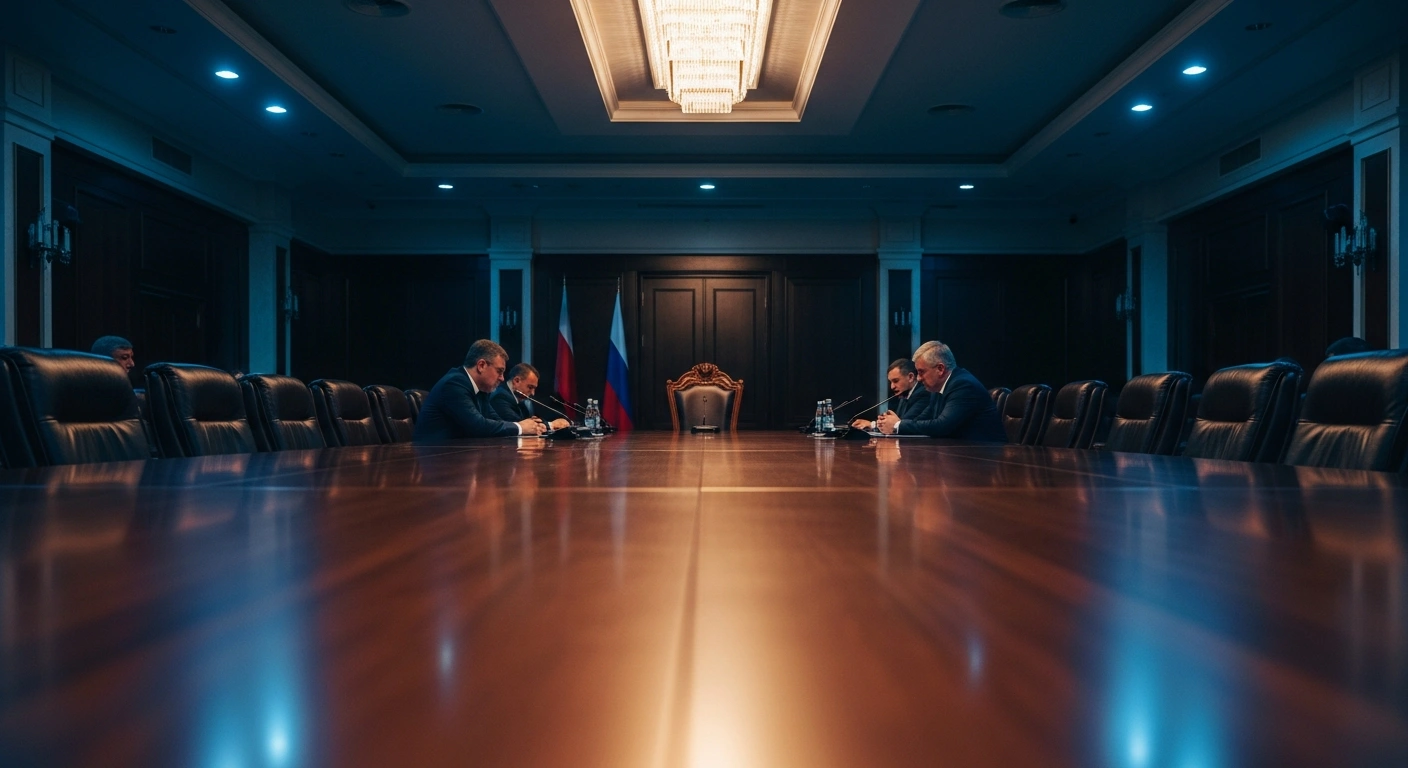 A formal meeting room in Moscow where CSTO security council secretaries gather to discuss regional security challenges and international cooperation.