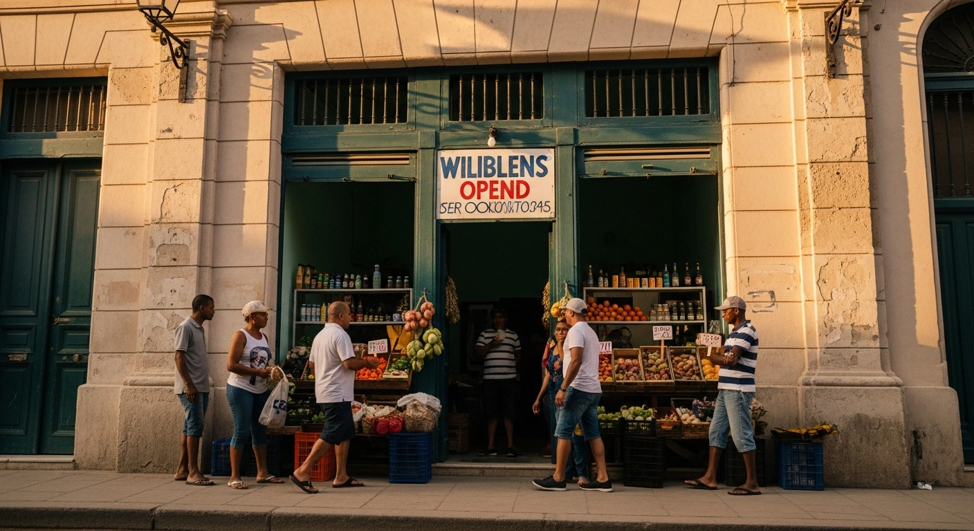 A vibrant small business in Cuba operates on a sunny street to address local shortages and support the growing private sector economy.